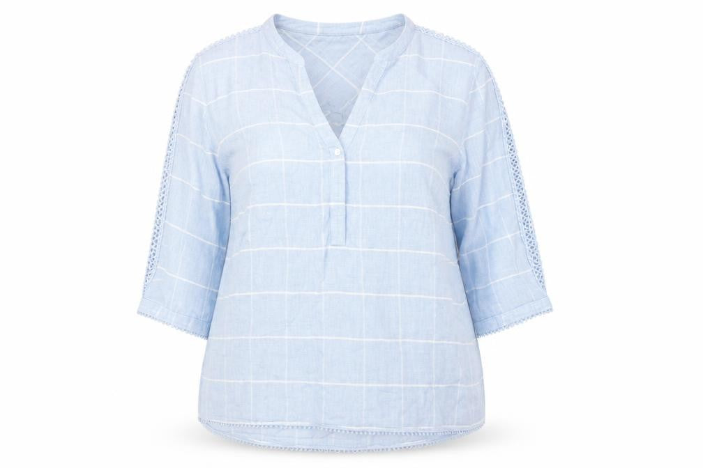Phase Eight Womens Blue Check Tunic Blouse Size 18 Viscose Cotton