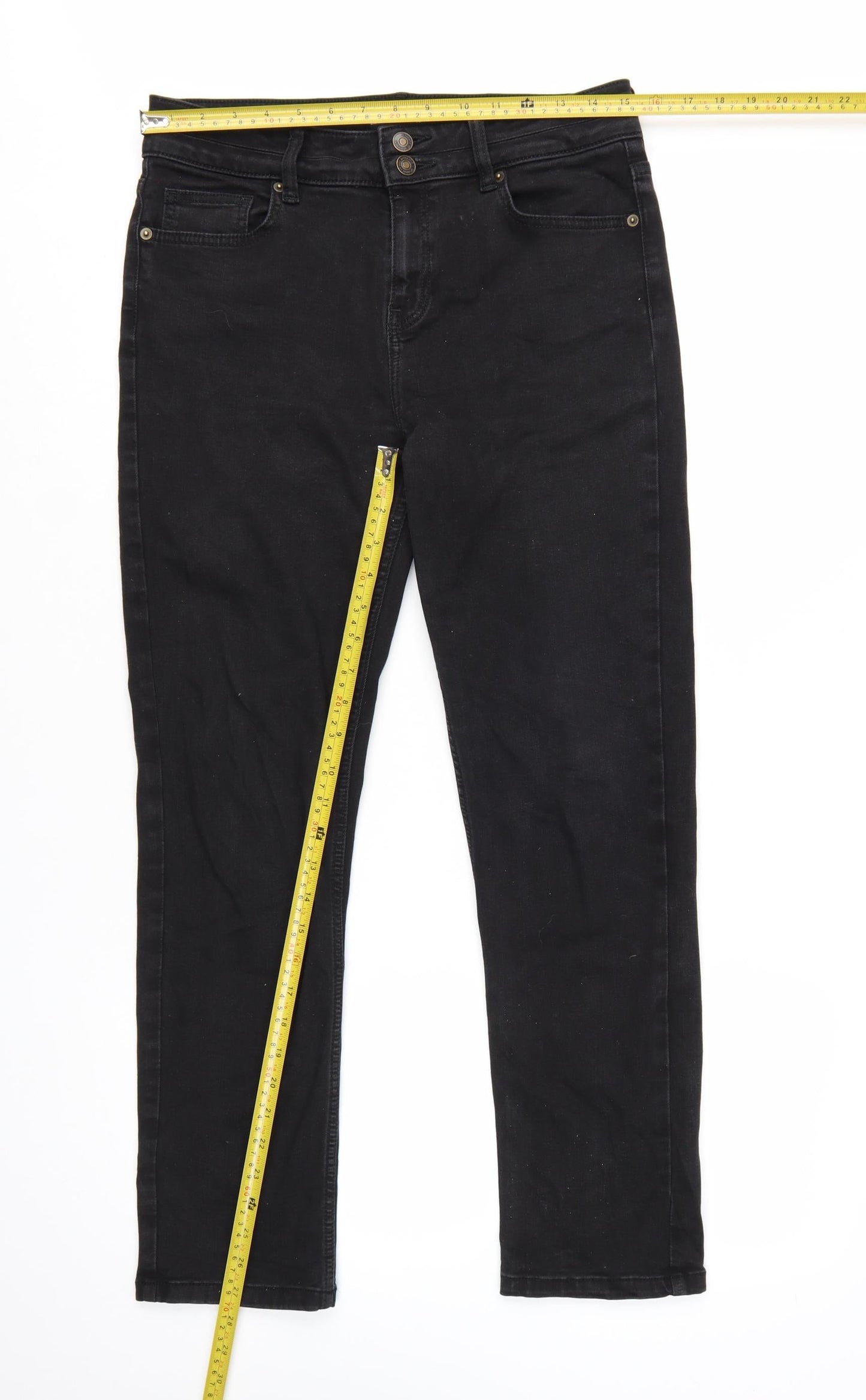 F&F Women Black Skinny Jeans UK 12 Mid Rise Stretch Denim