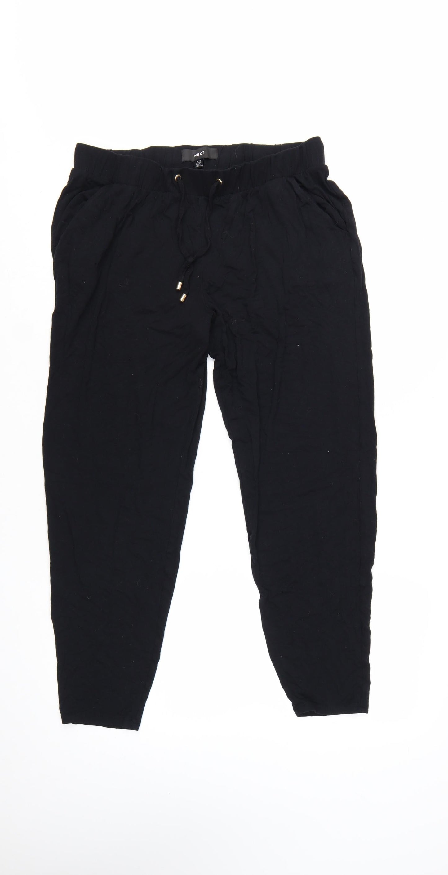 NEXT Women's Black Size 12 Viscose Jogger Trousers with Drawstring Waist