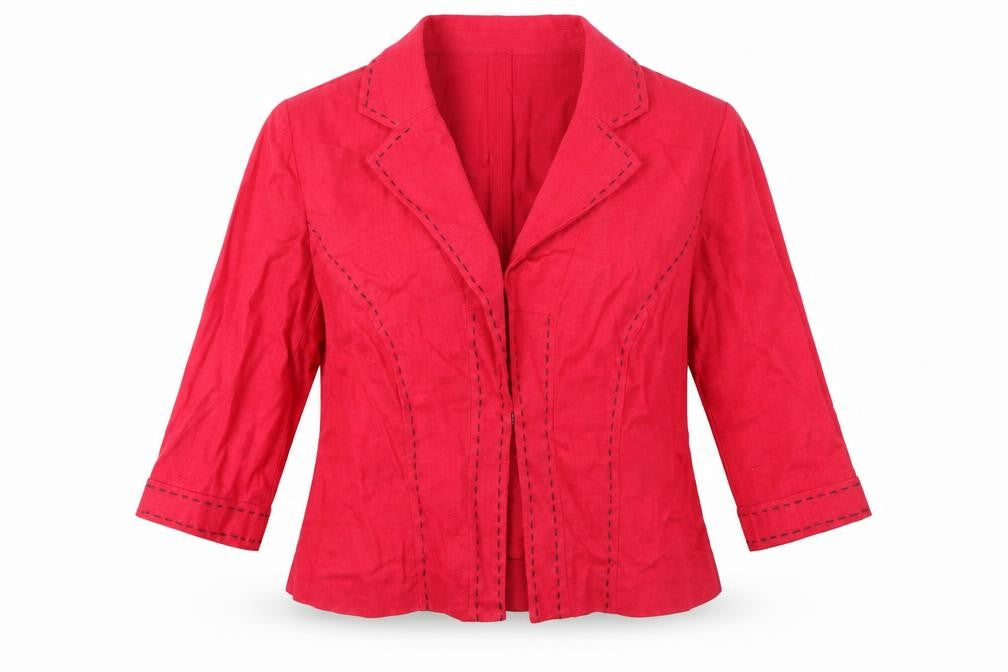 Marks & Spencer Women Red Petite 14 Short Sleeve Cotton Blazer