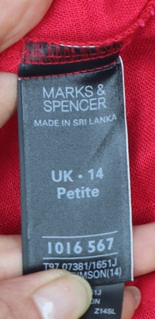 Marks and Spencer Women Red Petite 14 Short Sleeve Cotton Blazer