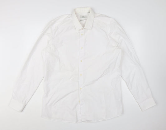 Next Men's White Regular Fit Long Sleeve Button-Up Shirt Size 17
