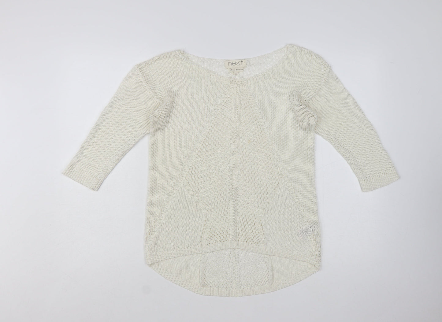 Next Women Ivory Knit 3/4 Sleeve Pullover Jumper Size 12