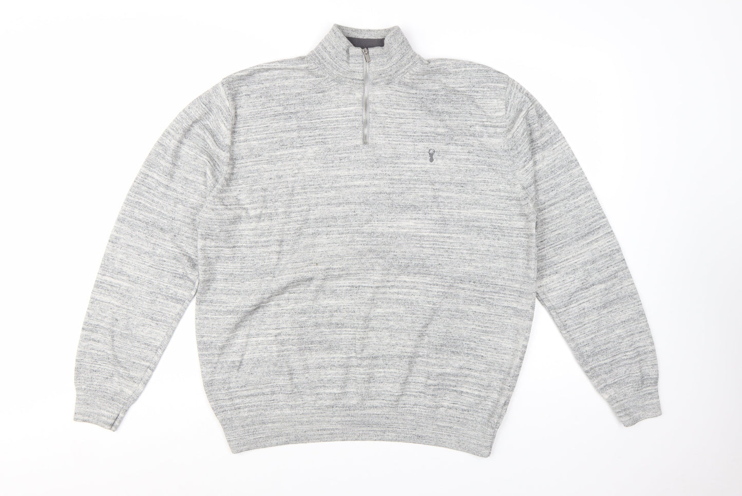 Next Men's Grey XL 1/2 Zip High Neck Cotton Jumper