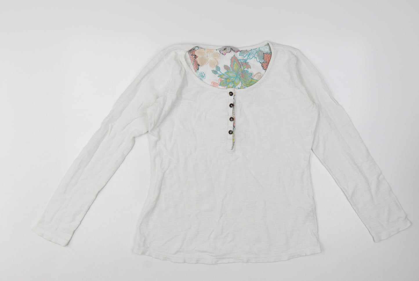 Next Women’s White Cotton Long Sleeve Henley Top Size 10