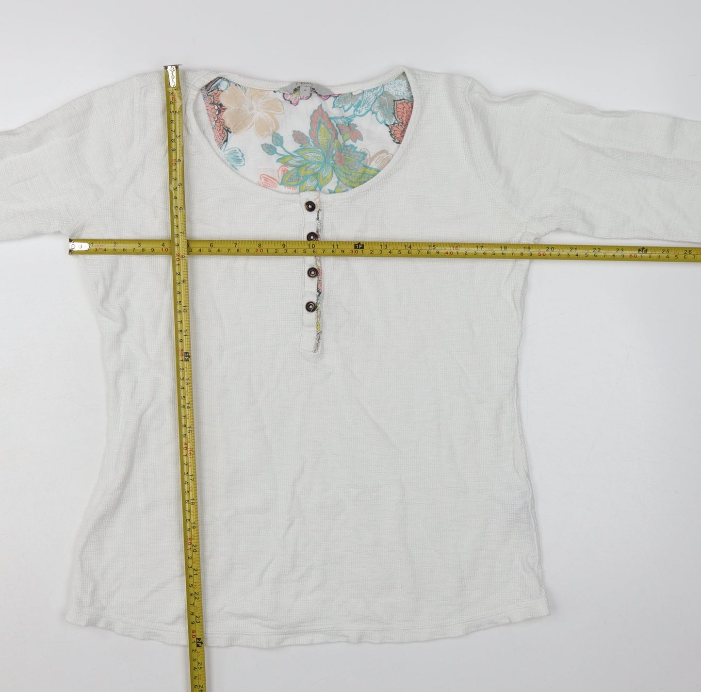 Next Women’s White Cotton Long Sleeve Henley Top Size 10