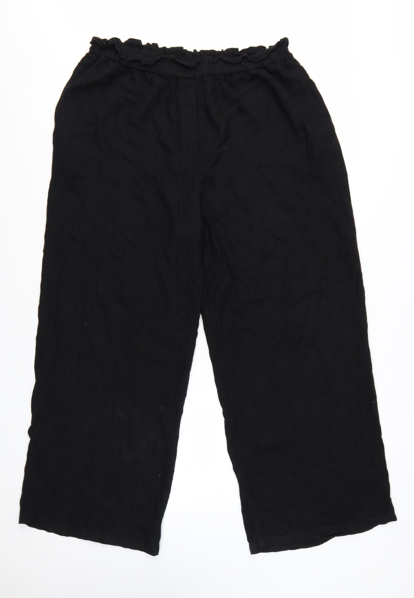 River Island Women’s Black Cropped Linen Blend Wide-Leg Trousers L