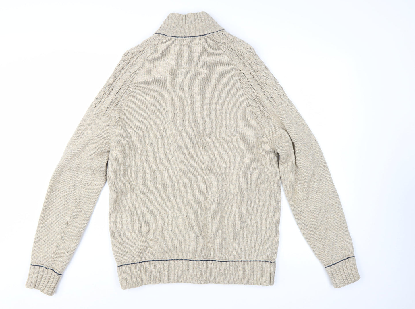 Mantaray Men's Beige Wool Blend 1/4 Zip Cable Knit Jumper M