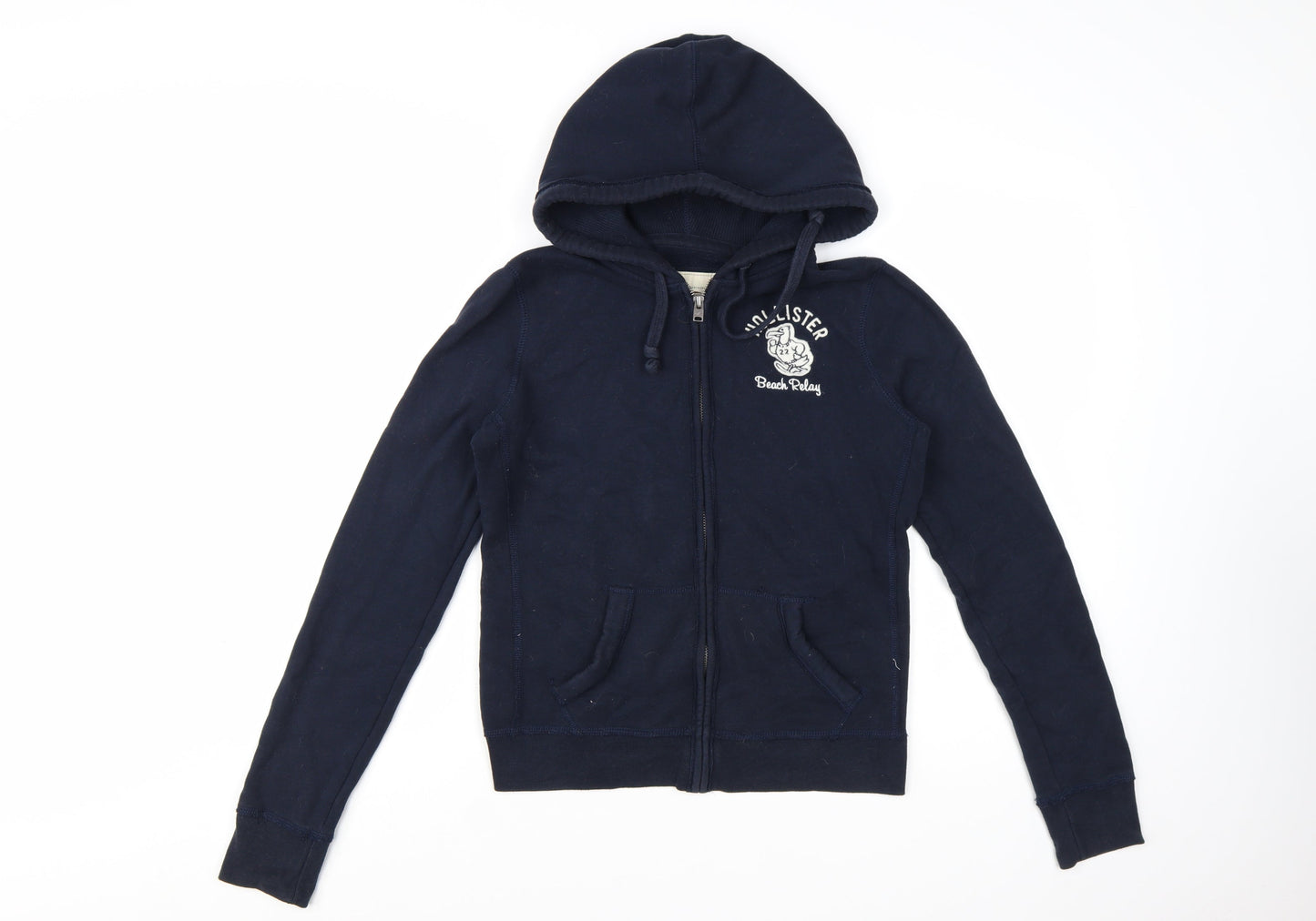 Hollister Women's Navy Full Zip Hoodie Medium Cotton Blend