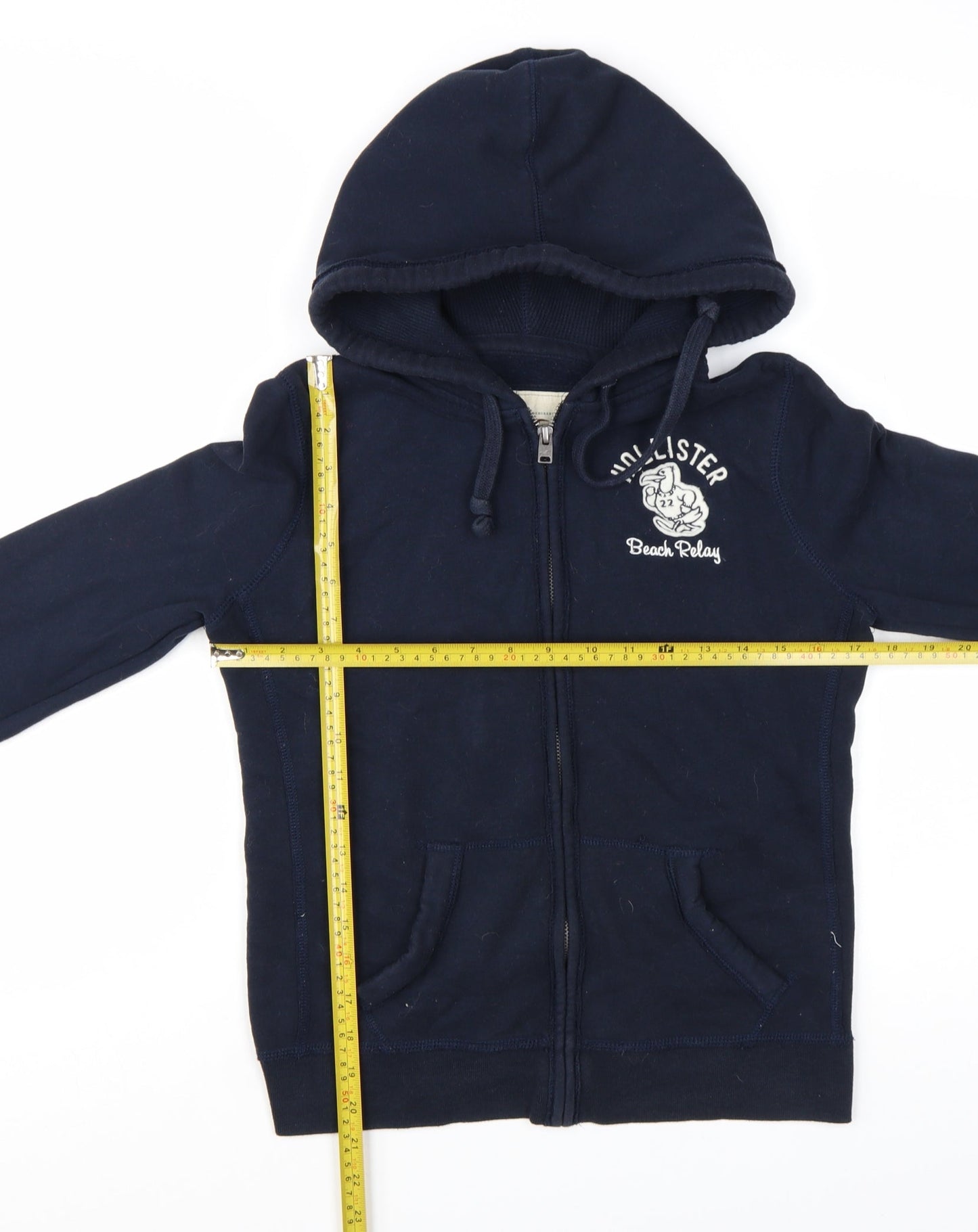 Hollister Women's Navy Full Zip Hoodie Medium Cotton Blend