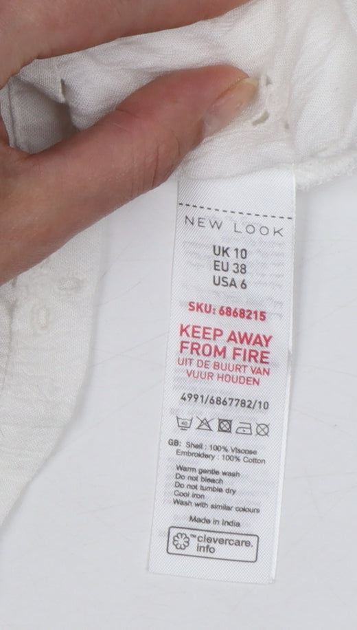 New Look Women White Embroidered Camisole Blouse UK 10