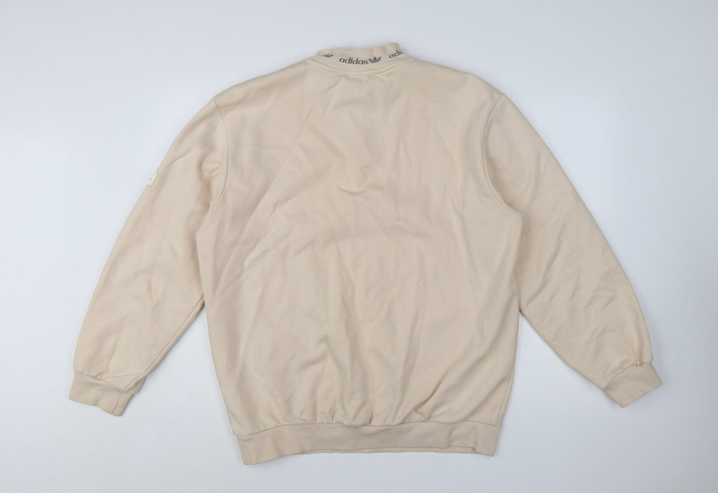 Adidas Men Beige 1/4 Zip Sweatshirt M Mock Neck Logo Pullover