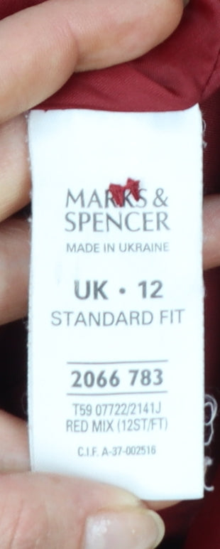 Marks and Spencer Women Red Mix Wool Blend Tweed Single-Breasted Blazer UK 12