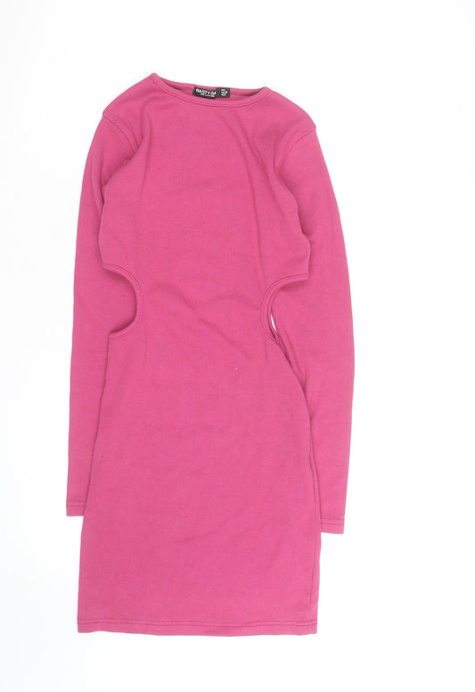 Nasty Gal Women’s Pink Cut-Out Long Sleeve Bodycon Dress Size 8