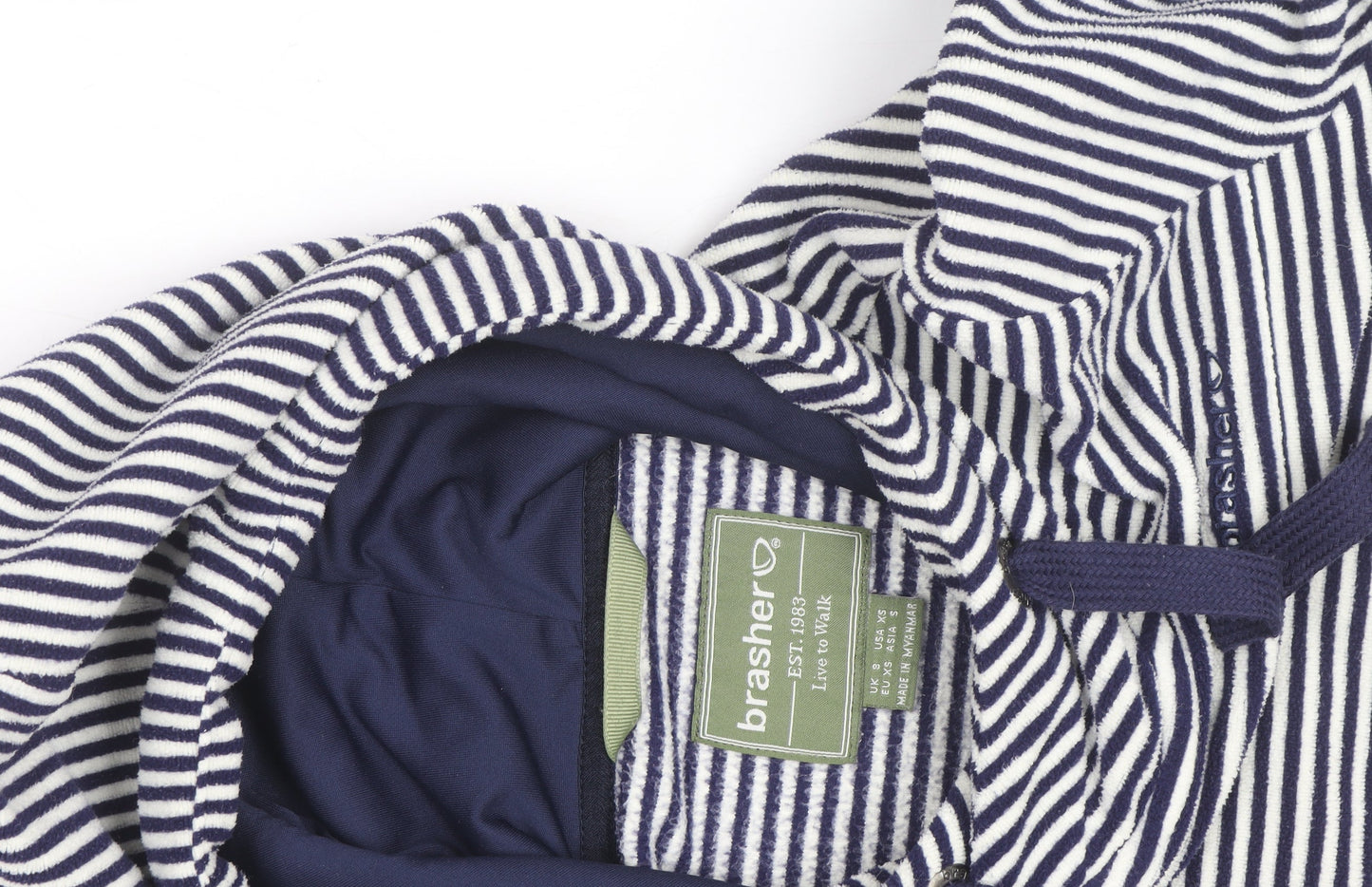 Brasher Womens Navy Striped Pullover Hoodie XS Outdoor Casual