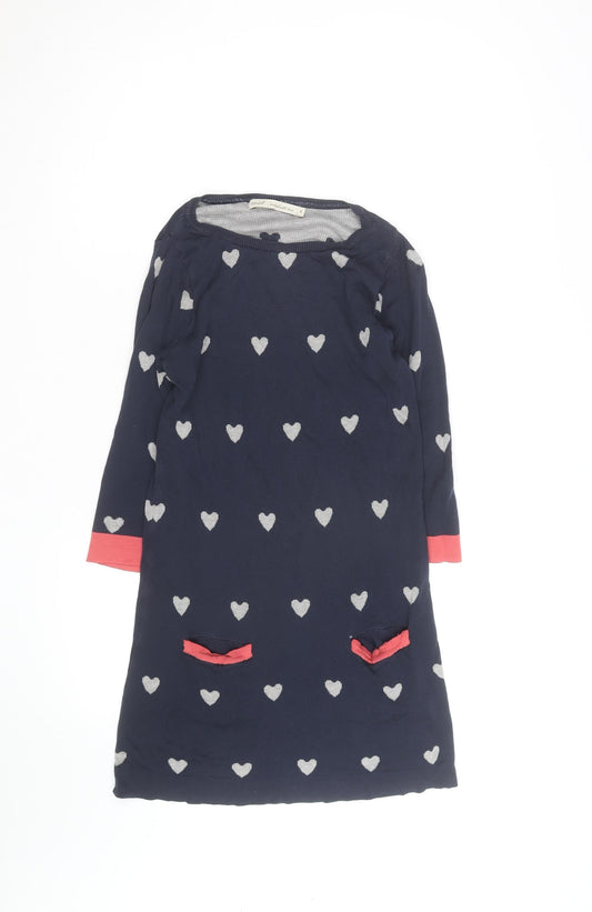 Next Women Blue Heart Knit Shift Dress Size 8 Long Sleeve