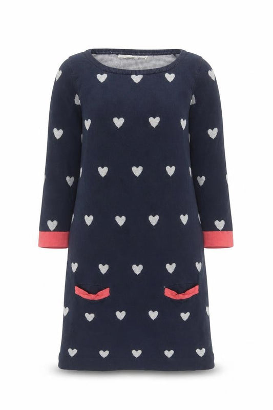 Next Women Blue Heart Knit Shift Dress Size 8 Long Sleeve
