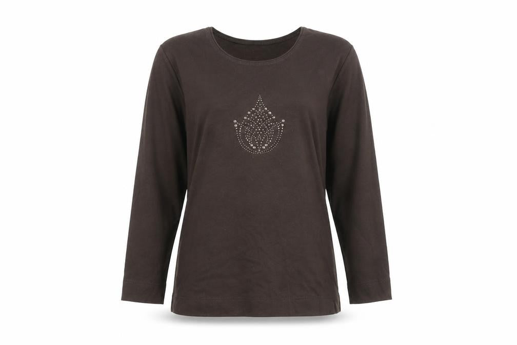 TIGI Women's Brown Beaded 3/4 Sleeve Cotton T-Shirt Size 10