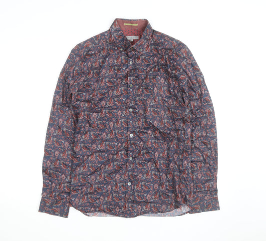 Ted Baker Men's Blue Red Paisley Button-Up Cotton Shirt Size S