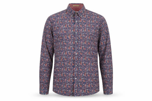 Ted Baker Men's Blue Red Paisley Button-Up Cotton Shirt Size S