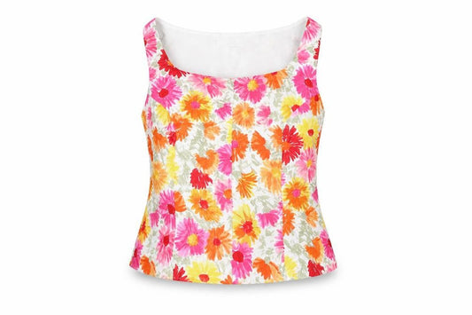 Kaliko Women’s Multicoloured Floral Linen Blend Sleeveless Blouse Size 14