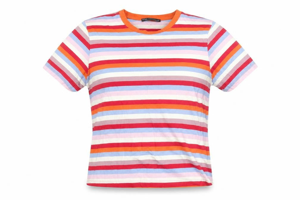 Marks & Spencer Women's Multicoloured Striped Cotton T-Shirt Size 10