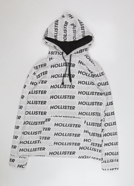 Hollister Men’s White Graphic Print Pullover Hoodie Size L