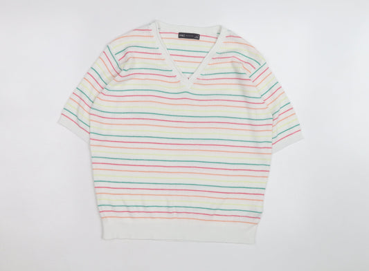 Marks and Spencer Women’s Multicoloured Striped V-Neck Cotton Jumper M