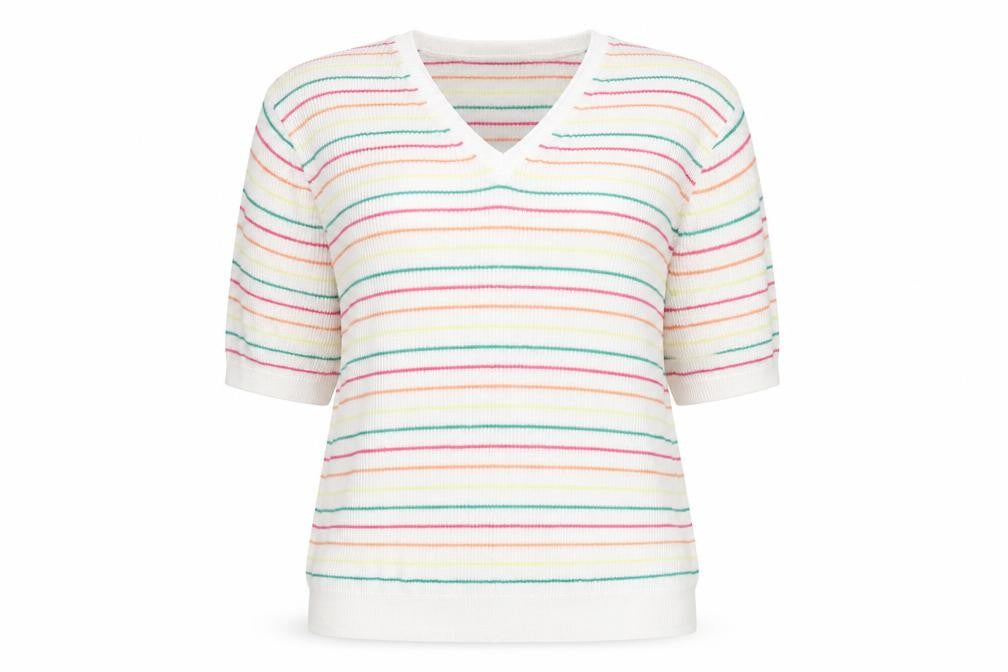 Marks & Spencer Women’s Multicoloured Striped V-Neck Cotton Jumper M