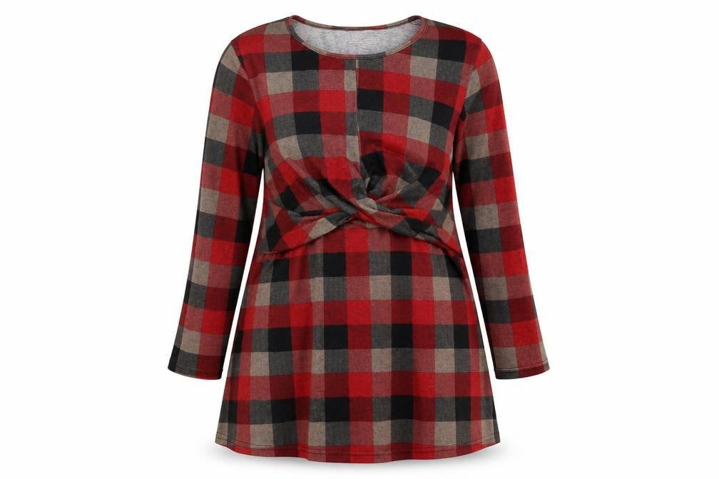 Izabel London Women's Red Check Long Sleeve A-Line Knit Dress Size 18
