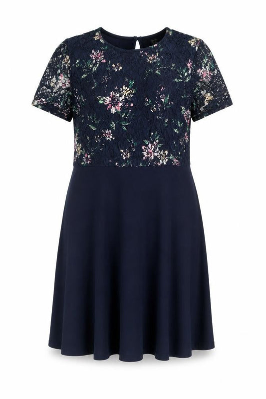 Dorothy Perkins Women Blue Floral Lace Fit & Flare Dress Size 16