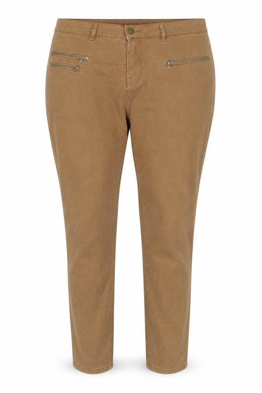 Tu Women Brown Slim Fit Zip Detail Cotton Stretch Trousers Size 16