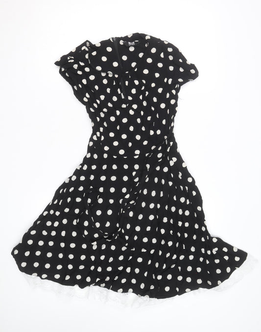 K&D Women Black Polka Dot A-Line Knee Length Dress Size 10