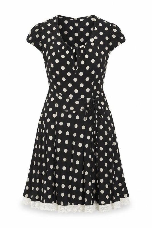K&D Women Black Polka Dot A-Line Knee Length Dress Size 10