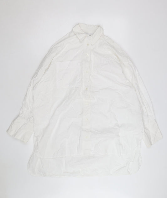 Topshop Women's White Cotton Long Sleeve Button-Up Shirt Size 12