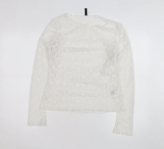 H&M Divided White Lace Long Sleeve Blouse Women’s Size L