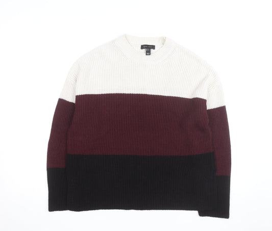 New Look Women Cream Burgundy Black Stripe Knit Jumper UK S