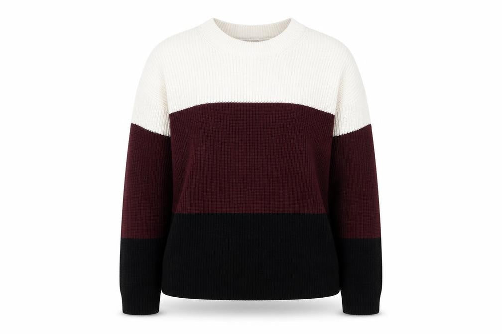 New Look Women Cream Burgundy Black Stripe Knit Jumper UK S