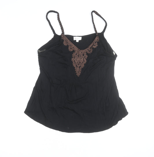 Mixin Womens Black Camisole Tank Top L Embroidered V-Neck Summer Stretch