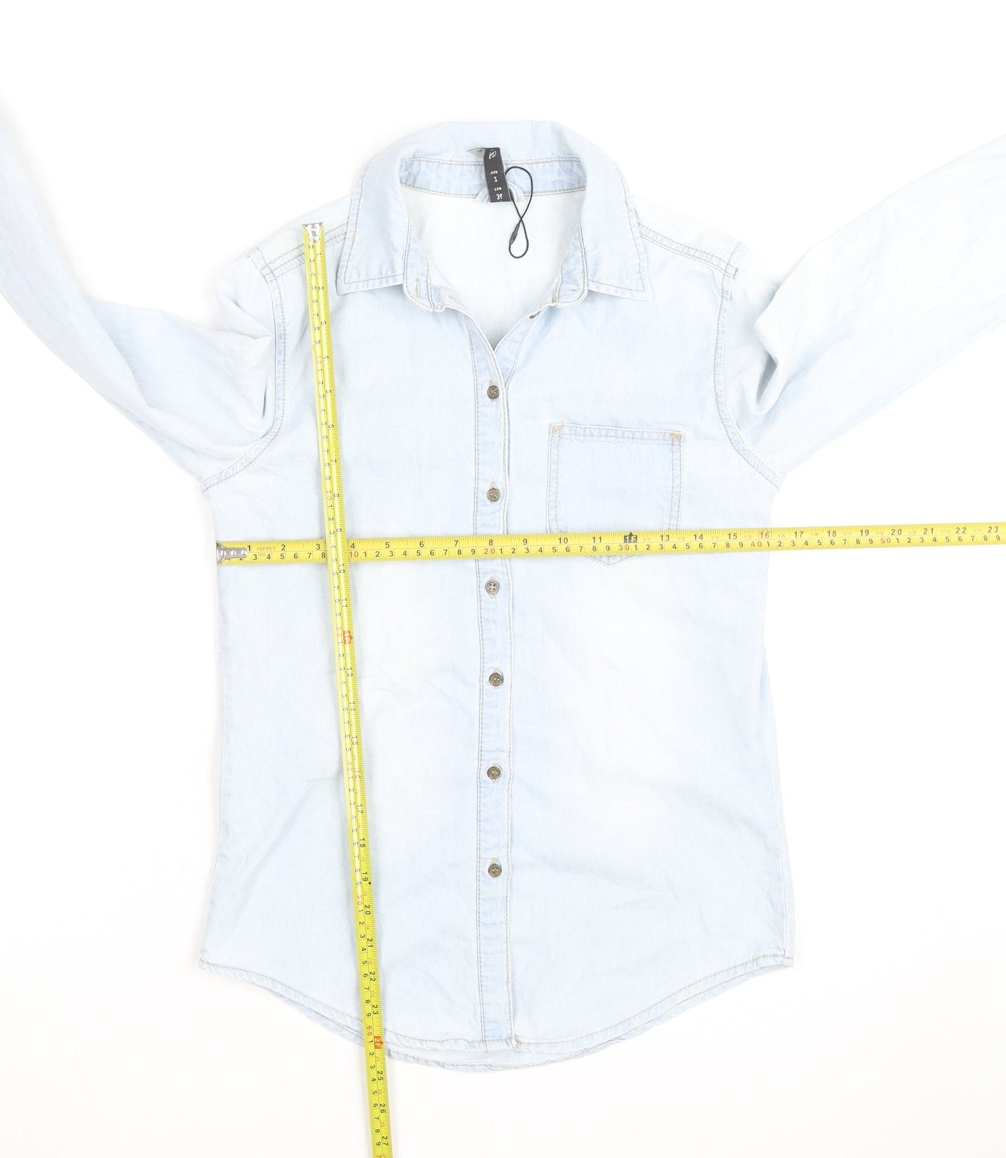 Divided Women Blue Denim Long Sleeve Cotton Button-Up Shirt Size 6