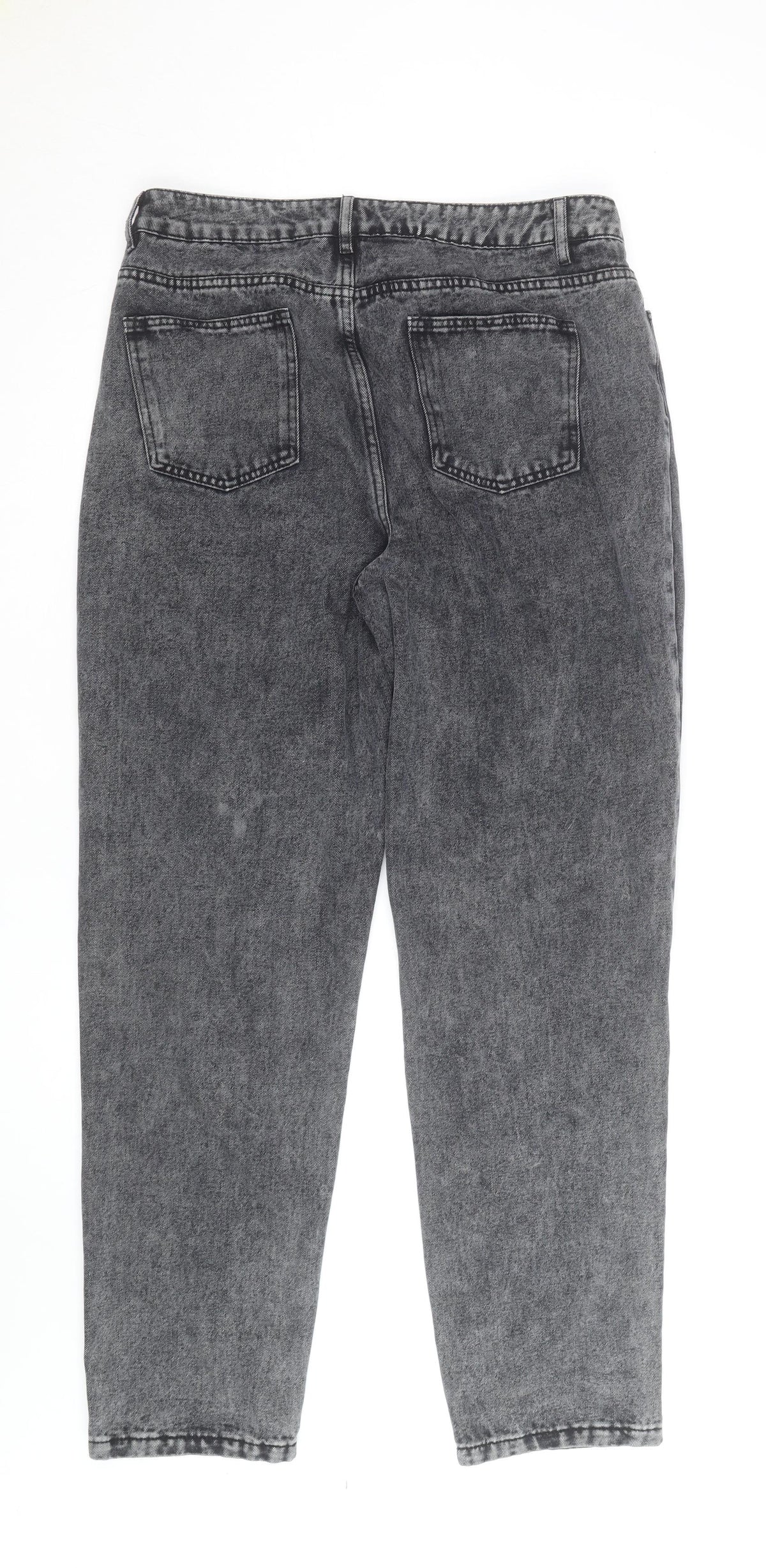 Boohoo Womens Grey Acid Wash Mom Jeans Size 16 Tall Distressed