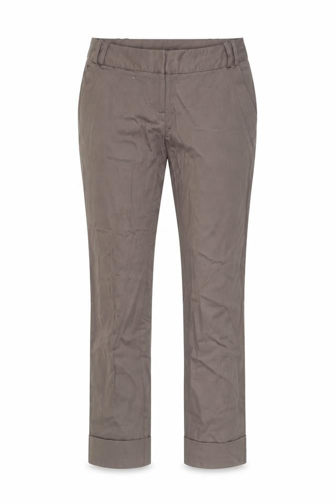 Front view of Dorothy Perkins Women’s Brown Chino Trousers, size UK 10, Straight Leg Workwear