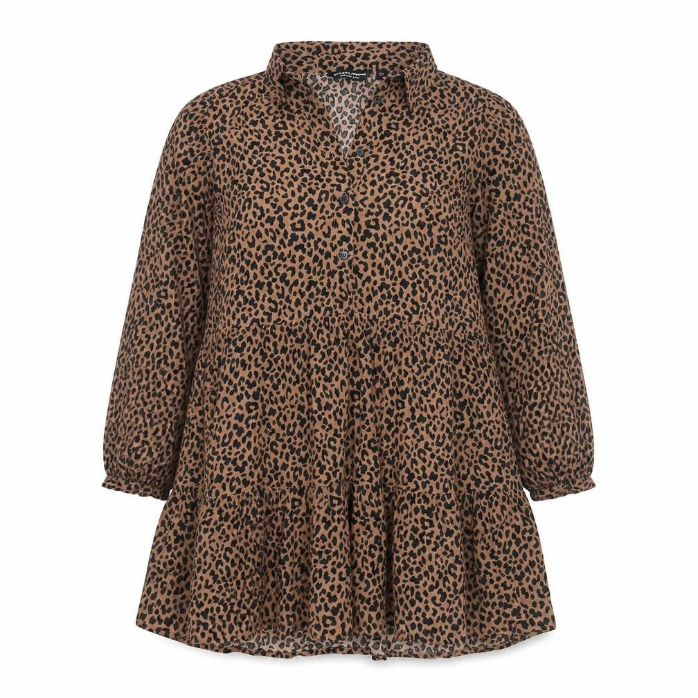 Front view of Dorothy Perkins Women’s Brown Leopard Print Tunic Blouse, size UK 12