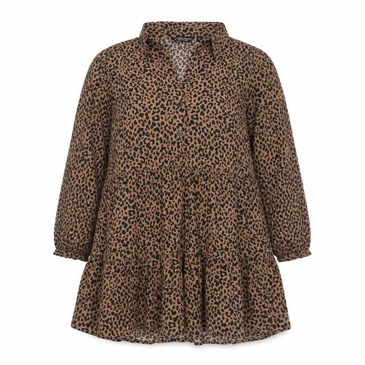 Front view of Dorothy Perkins Women’s Brown Leopard Print Tunic Blouse, size UK 12