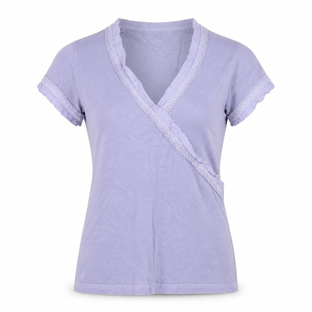 Next Women Purple Wrap Ruffle Cotton Short Sleeve T-Shirt UK 12