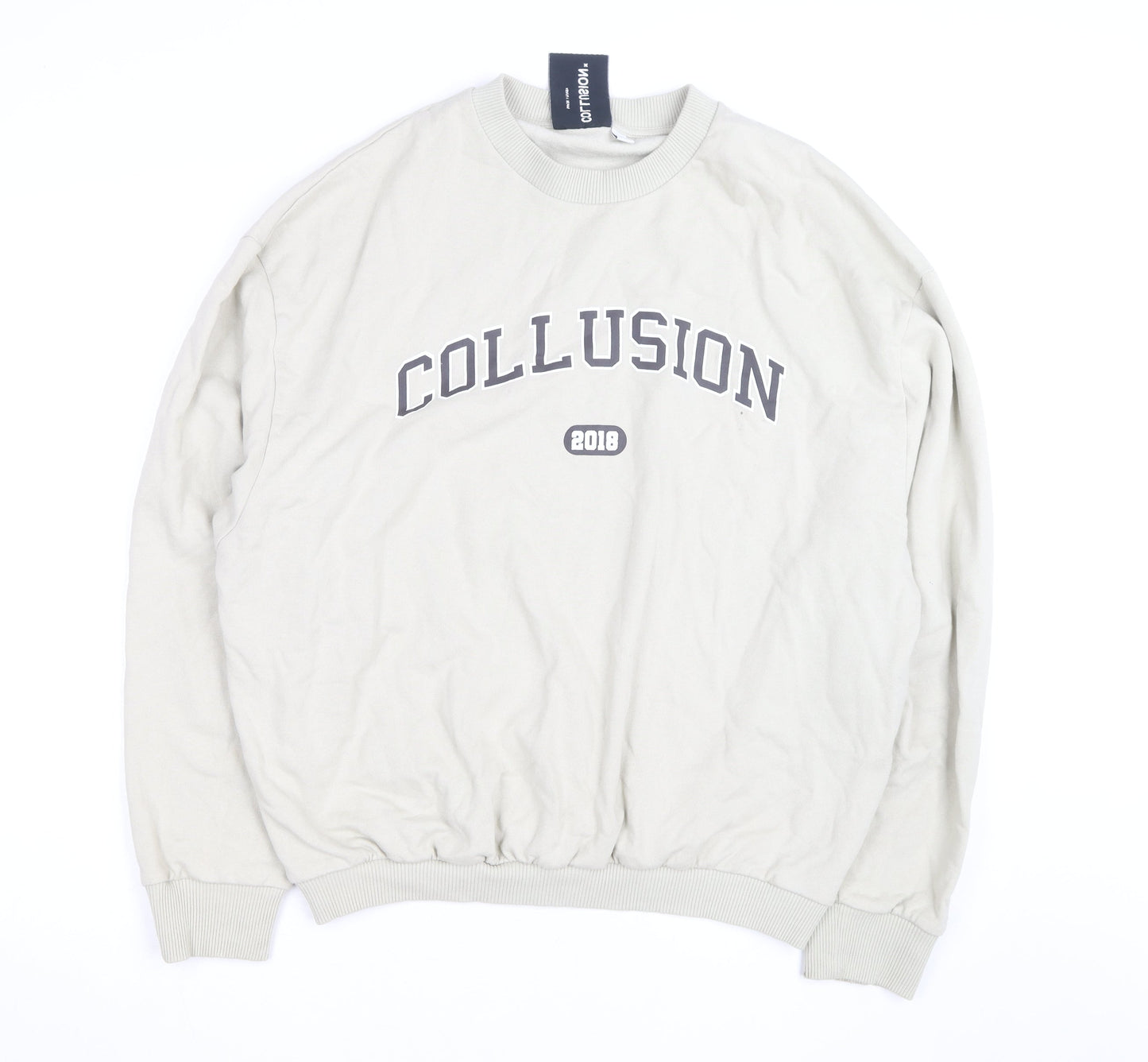 Collusion Men Beige Crew Neck Pullover Sweatshirt M