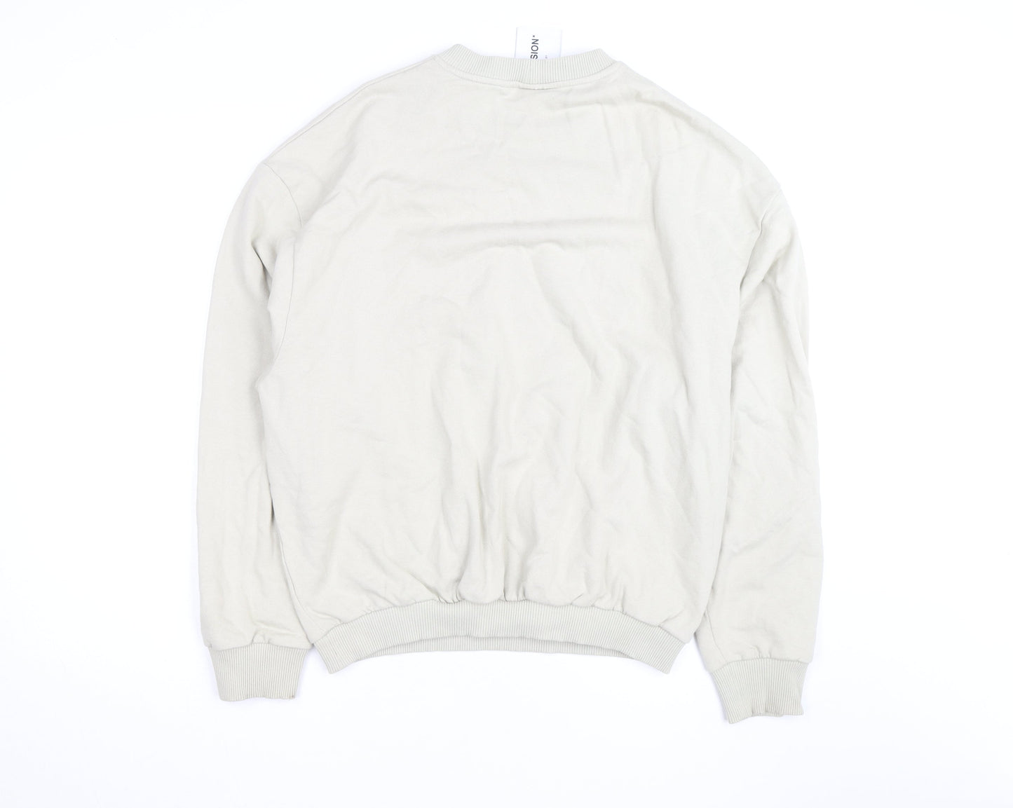 Collusion Men Beige Crew Neck Pullover Sweatshirt M