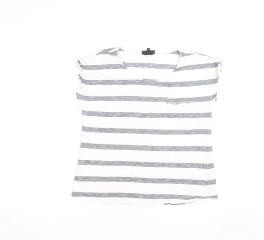 Warehouse Women’s Grey Stripe Cotton T-Shirt UK 16 Zip Pocket