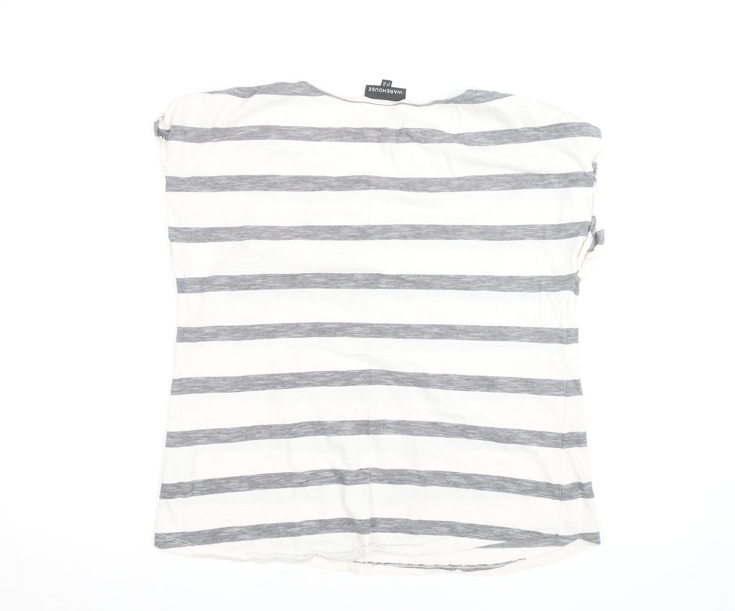 Warehouse Women’s Grey Stripe Cotton T-Shirt UK 16 Zip Pocket