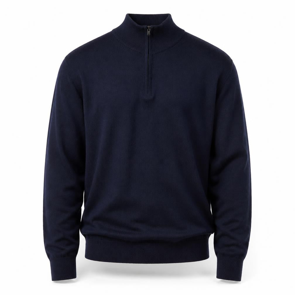 Marks and Spencer Mens Blue High Neck 1/2 Zip Wool Blend Jumper L
